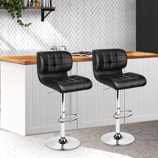Artiss Furniture > Bar Stools & Chairs Set of 2 PU Leather Gas Lift Bar Stools - Black and Chrome