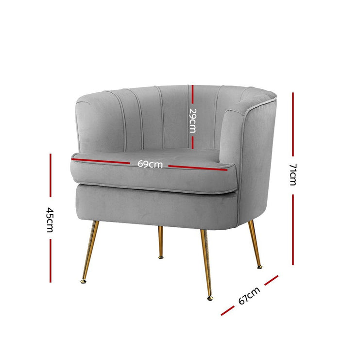 Artiss Furniture > Living Room Armchairs - Velvet Grey Couch