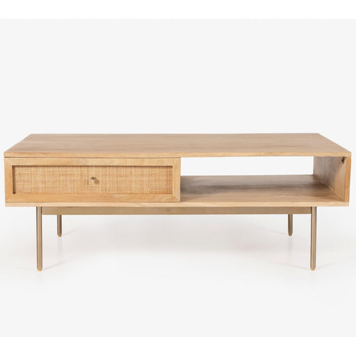 Artiss Furniture > Living Room Martina Coffee Table 115cm Solid Mango Timber Wood Rattan Furniture