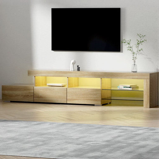 Artiss Furniture > Living Room RGB LED Gloss Entertainment Unit 215cm - Wood