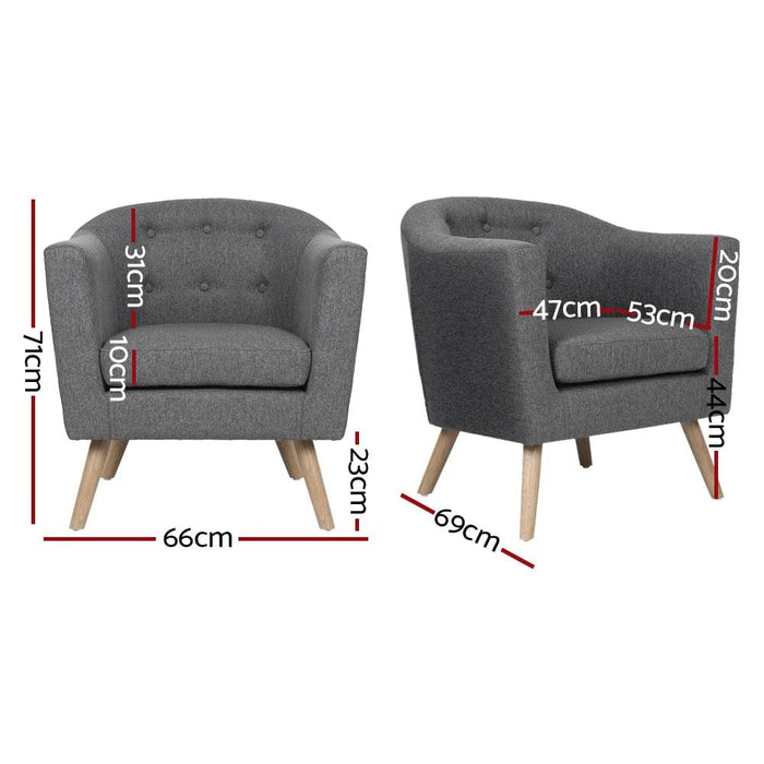 Artiss Furniture > Living Room Tub Armchair Single Accent Fabric - Grey