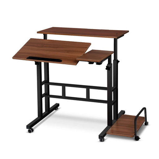 Artiss Furniture > Office Twin Laptop Table Desk - Dark Wood