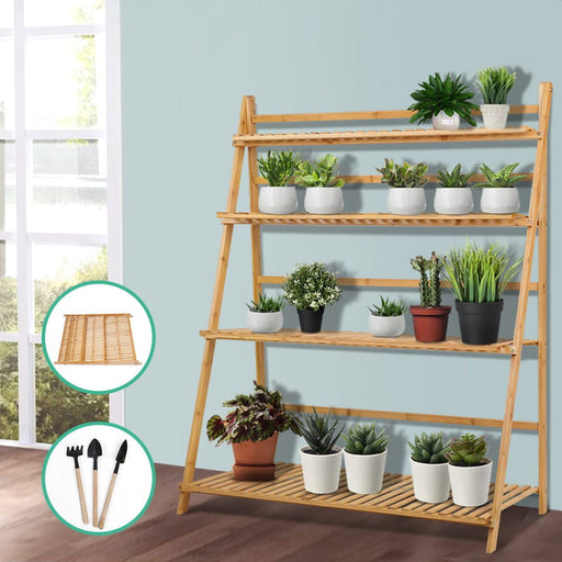 Artiss Furniture > Outdoor Bamboo Wooden Ladder Plant Stand Foldable