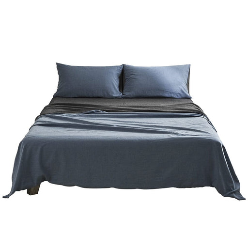 Cosy Club Home & Garden > Bedding Sheet Set Cotton Sheets Single Blue Dark Grey