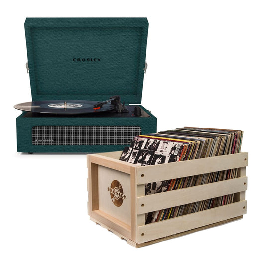 Crosley Audio & Video > Musical Instrument & Accessories Voyager Bluetooth Portable Turntable - Dark Aegean + Bundled Record Storage Crate