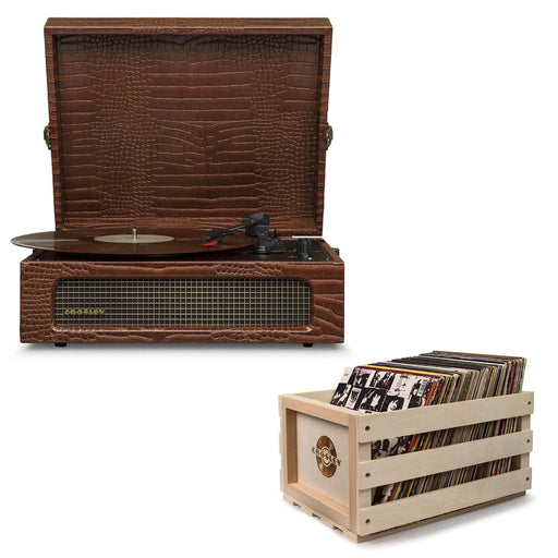 Crosley Audio & Video > Musical Instrument & Accessories Voyager Brown Croc - Bluetooth Portable Turntable  & Record Storage Crate