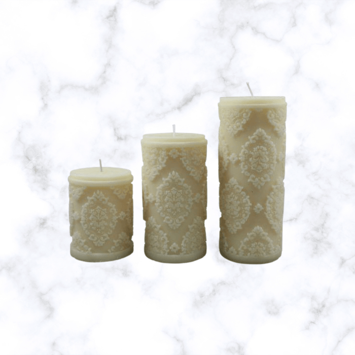 DARLIN Candle Diamond Pattern Pillar Sculpture Candle Cream - Small