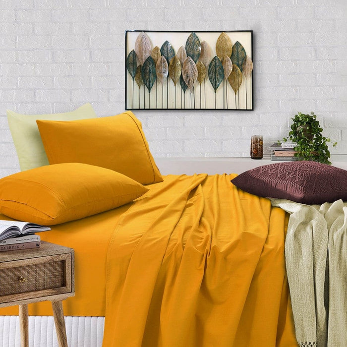 Elan Linen Home & Garden > Bedding 100% Egyptian Cotton Vintage Washed 500TC Mustard King Bed Sheets Set
