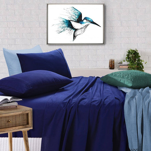 Elan Linen Home & Garden > Bedding 100% Egyptian Cotton Vintage Washed 500TC Navy Blue Queen Bed Sheets Set
