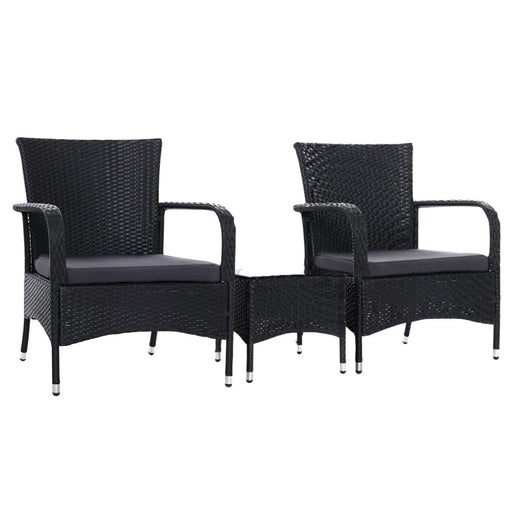 Gardeon Furniture > Outdoor 3pc Black Wicker Coffee Table and Chair Set