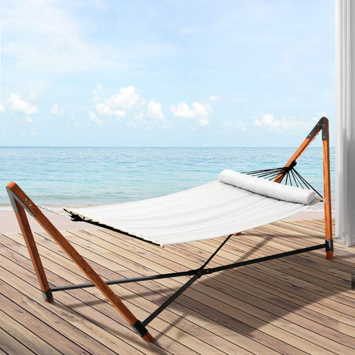Gardeon Furniture > Outdoor Wooden Hammock Chair with Stand Linen Hammock Bed