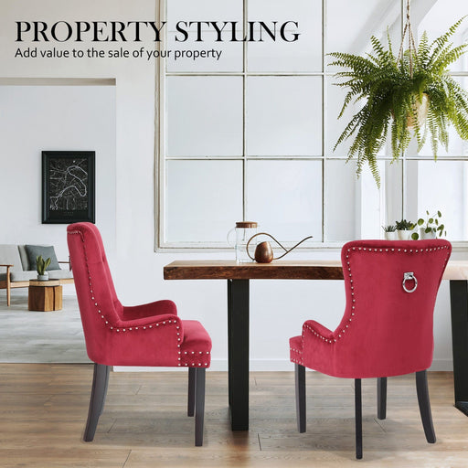 La bella Furniture > Bar Stools & Chairs La Bella Bordeaux Red French Provincial Dining Chair Ring Studded Lisse Velvet Rubberwood
