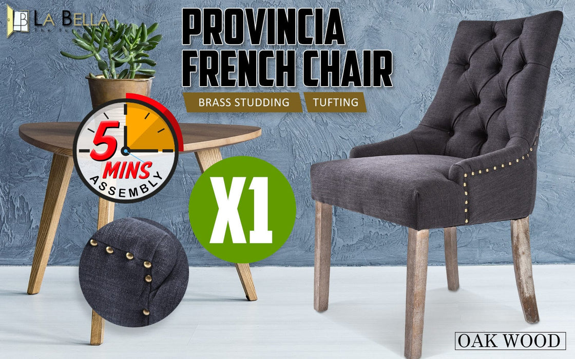 Prasads Home and Garden Furniture > Bar Stools & Chairs La Bella Black (Charcoal) French Provincial Dining Chair Amour Oak Leg