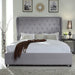 Prasads Home and Garden Furniture > Bedroom Bed Frame Queen Size in Grey Fabric Upholstered French Provincial High Bedhead