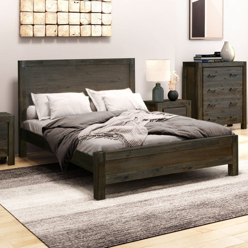 Prasads Home and Garden Furniture > Bedroom Bed Frame Queen Size in Solid Wood Veneered Acacia Bedroom Timber Slat in Chocolate