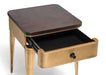 Prasads Home and Garden Furniture > Bedroom Modern Bedside Table in Brass Finish with Storage Drawer and Wood Top
