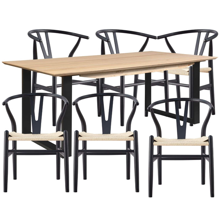 Prasads Home and Garden Furniture > Dining Aconite 7pc 180cm Dining Table Set 6 Wishbone Chair Solid Messmate Timber Wood