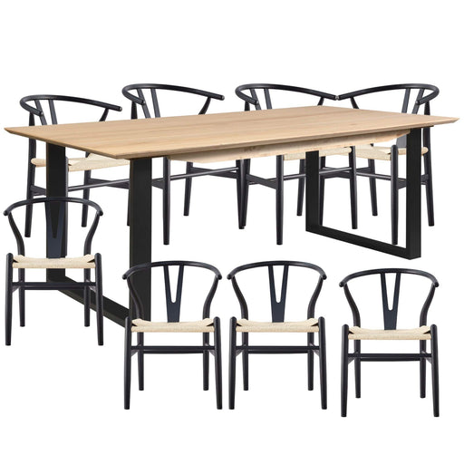 Prasads Home and Garden Furniture > Dining Aconite 9pc 210cm Dining Table Set 8 Wishbone Chair Solid Messmate Timber Wood