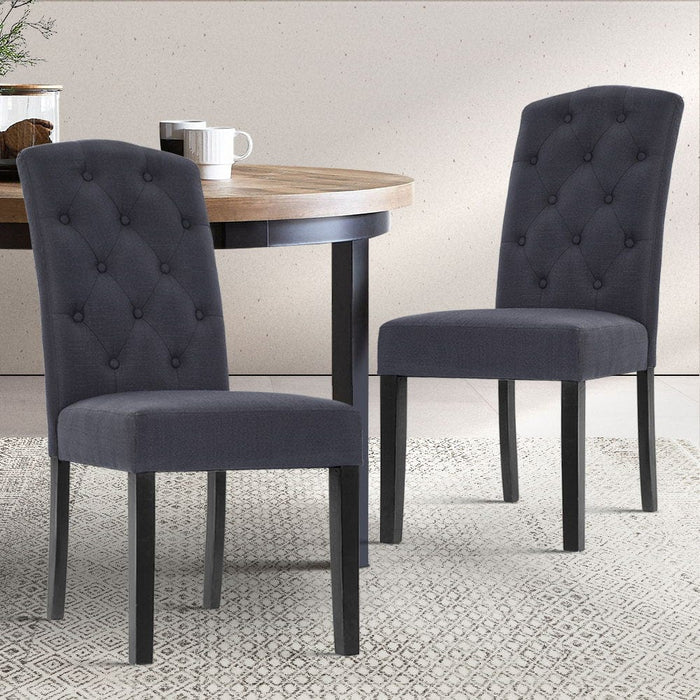Prasads Home and Garden Furniture > Dining Artiss Set of 2 Dining Chairs French Provincial Kitchen Cafe Fabric Padded High Back Pine Wood Grey