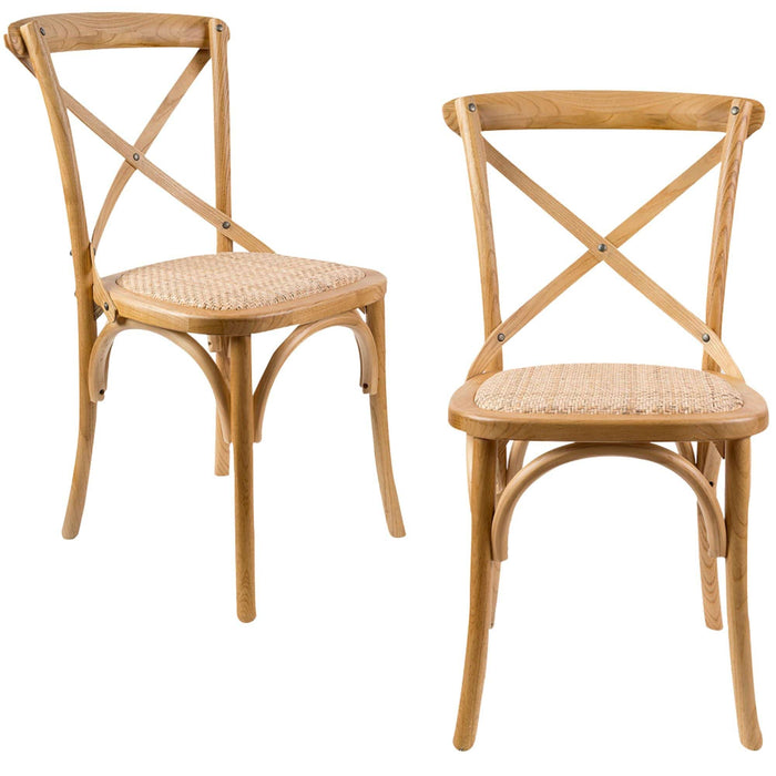 Prasads Home and Garden Furniture > Dining Aster Crossback Dining Chair Set of 2 Solid Birch Timber Wood Ratan Seat - Oak