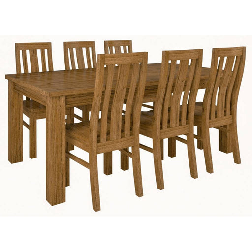 Prasads Home and Garden Furniture > Dining Birdsville 7pc Dining Set 190cm Table 6 Chair Solid Mt Ash Wood Timber - Brown