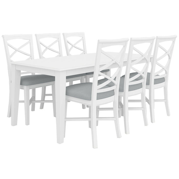 Prasads Home and Garden Furniture > Dining Daisy 7pc Dining Set 180cm Table 6 Chair Acacia Wood Hampton Furniture - White