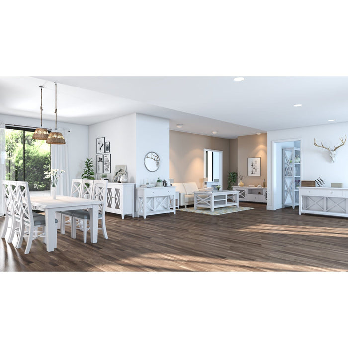 Prasads Home and Garden Furniture > Dining Daisy 7pc Dining Set 180cm Table 6 Chair Acacia Wood Hampton Furniture - White