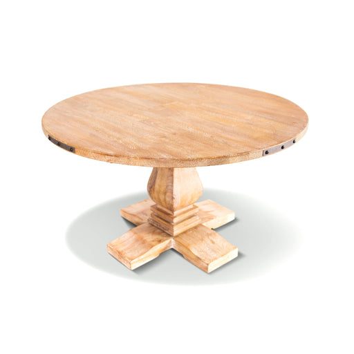 Prasads Home and Garden Furniture > Dining Gloriosa Round Dining Table 135cm Pedestal Solid Mango Timber Wood - Honey Wash