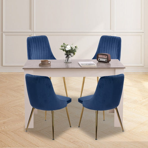 Prasads Home and Garden Furniture > Dining Grey Rectangular Dining Table with 4x Blue Velvet Chairs