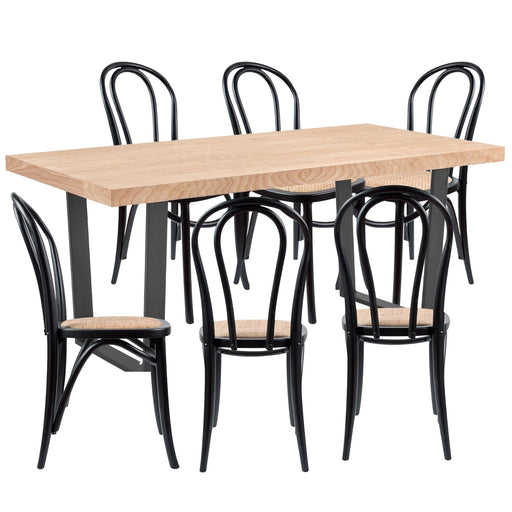 Prasads Home and Garden Furniture > Dining Petunia  7pc 180cm Dining Table Set 6 Arched Back Chair Elm Timber Wood