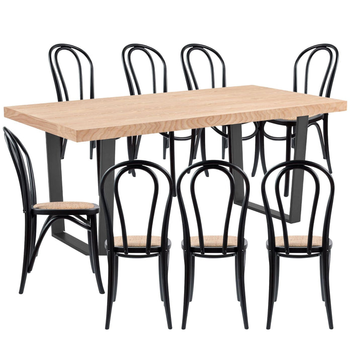 Prasads Home and Garden Furniture > Dining Petunia  9pc 210cm Dining Table Set 8 Arched Back Chair Elm Timber Wood