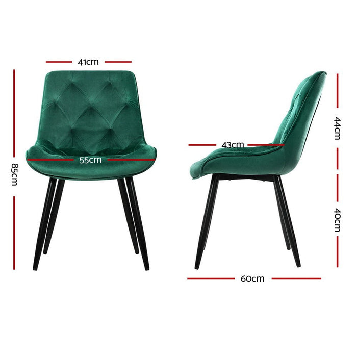 Prasads Home and Garden Furniture > Living Room Artiss Set of 2 Starlyn Dining Chairs Kitchen Chairs Velvet Padded Seat Green