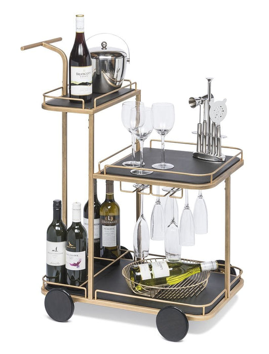 Prasads Home and Garden Furniture > Living Room Black and French Brass Wooden 3-Tier Bar Cart Drinks Trolley