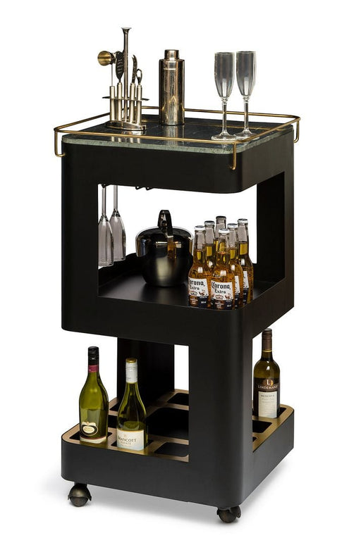 Prasads Home and Garden Furniture > Living Room Contemporary Black Gold Drinks Trolley Bar Cart with Marble Top