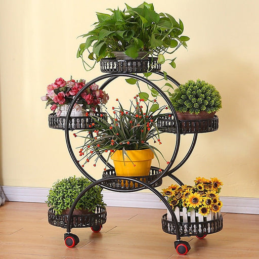 Prasads Home and Garden Furniture > Office 4 Layer 6 Pots Flower Holder Plant Stand Shelf 4-Wheel Free Moving Rack