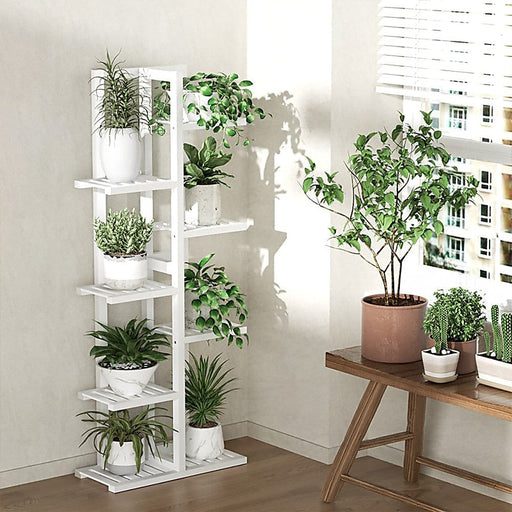 Prasads Home and Garden Furniture > Office 6 Tiers Vertical Bamboo Plant Stand Staged Flower Shelf Rack Outdoor Garden