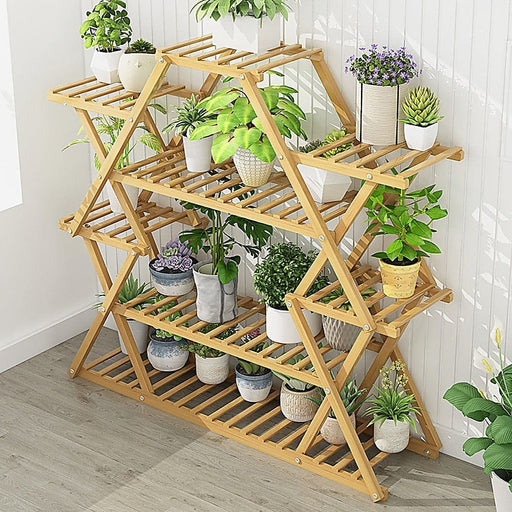 Prasads Home and Garden Furniture > Office Bamboo Multilayer Flower Plant Bonsai Rack Shelf Stand Porch Lawn Patio