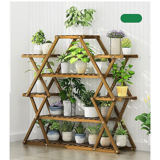Prasads Home and Garden Furniture > Office Bamboo Multilayer Flower Plant Bonsai Rack Shelf Stand Porch Lawn Patio