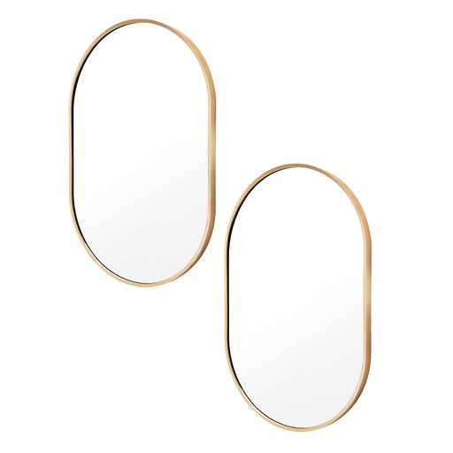 Prasads Home and Garden Health & Beauty > Makeup Mirrors 2 Set La Bella Gold Wall Mirror Oval Aluminum Frame Makeup Decor Bathroom Vanity 50x75cm