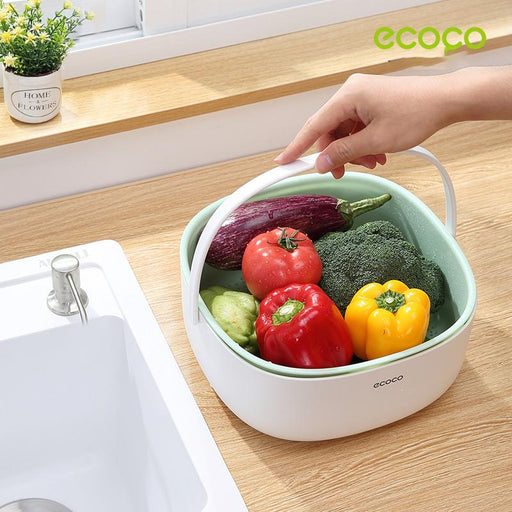 Prasads Home and Garden Home & Garden > Kitchenware Ecoco Double Drain Basket Bowl Washing Kitchen Strainer Noodles Vegetables Fruit Sink Supplies Blue