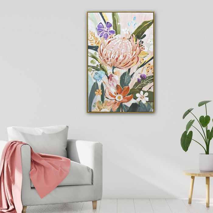 Prasads Home and Garden Home & Garden > Wall Art 80X120cm Native Bloom Dark Wood Framed Canvas Wall Art
