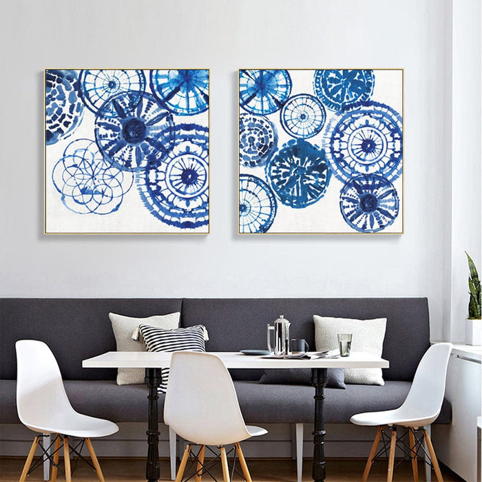 Prasads Home and Garden Home & Garden > Wall Art Blue Day 2 Sets Gold Frame Canvas - Wall Art 60cmx60cm