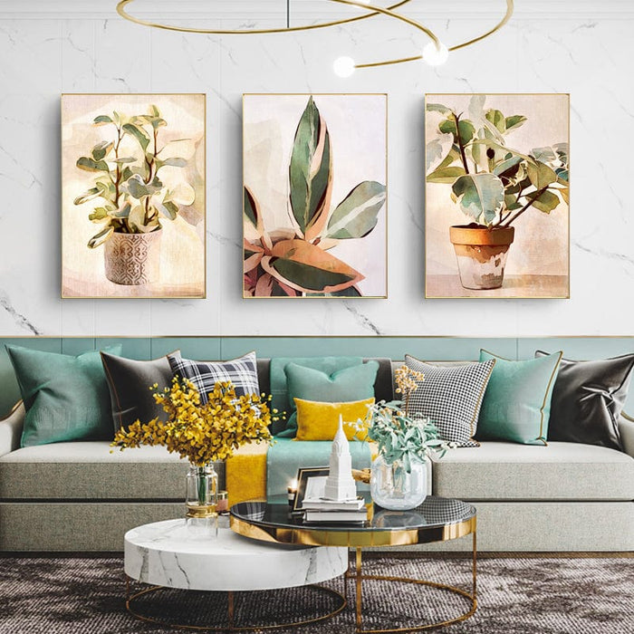 Prasads Home and Garden Home & Garden > Wall Art Botanical Leaves Watercolour Style 3 Sets Gold Frame Canvas Wall Art 50cmx70cm