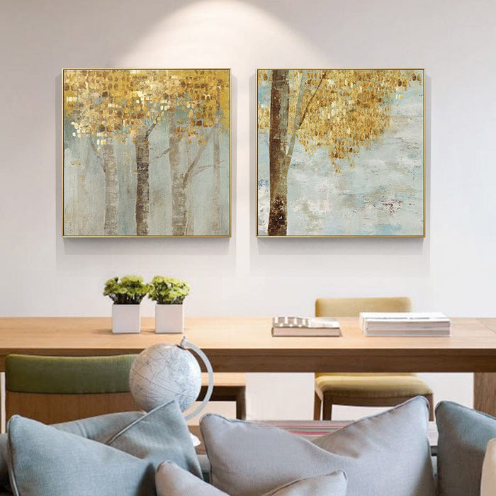 Prasads Home and Garden Home & Garden > Wall Art Golden Leaves 2 Sets Gold Frame Canvas Wall Art 70cmx70cm