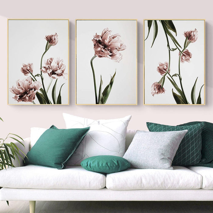 Prasads Home and Garden Home & Garden > Wall Art Tulip Flower 3 Sets Gold Frame Canvas Wall Art 50cmx70cm