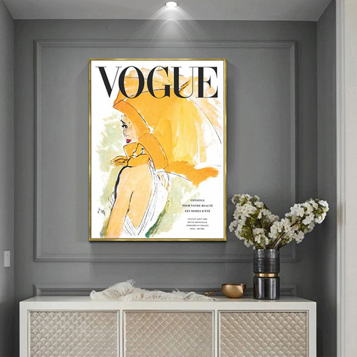 Prasads Home and Garden Home & Garden > Wall Art Vogue Girl Gold Frame Canvas Wall Art 70cmx100cm