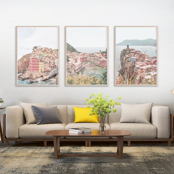 Prasads Home and Garden Home & Garden > Wall Art Wall Art 40cmx60cm Italy Cinque Terre 3 Sets Wood Frame Canvas