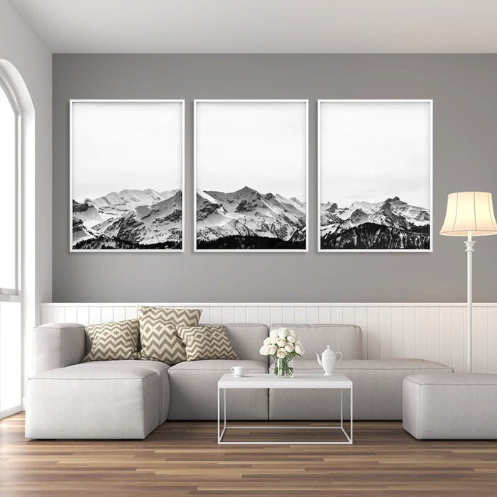 Prasads Home and Garden Home & Garden > Wall Art Wall Art 50cmx70cm Black White Mountain 3 Sets White Frame Canvas