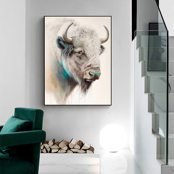 Prasads Home and Garden Home & Garden > Wall Art Wall Art 50cmx70cm Great White Buffalo Black Frame Canvas