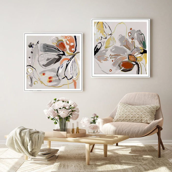 Prasads Home and Garden Home & Garden > Wall Art Wall Art 60cmx60cm Blooming Spring Floral 2 Sets White Frame Canvas